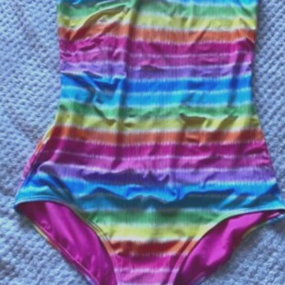 XHILARATION - Women's One Piece Bathing Swim Suit rainbow colors XL 14-16